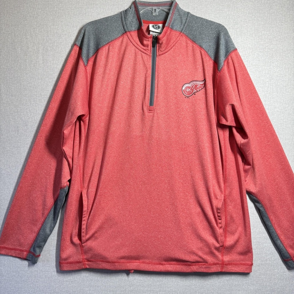 Detroit Red Wings Mens Large‎ Red Gray NHL Hockey 1/4 Zip Pullover Sports